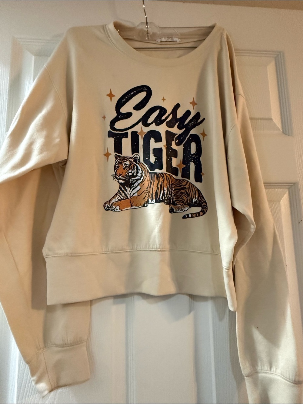 Double Zero Easy Tiger Cream Oversized Graphic Sweatshirt Size L